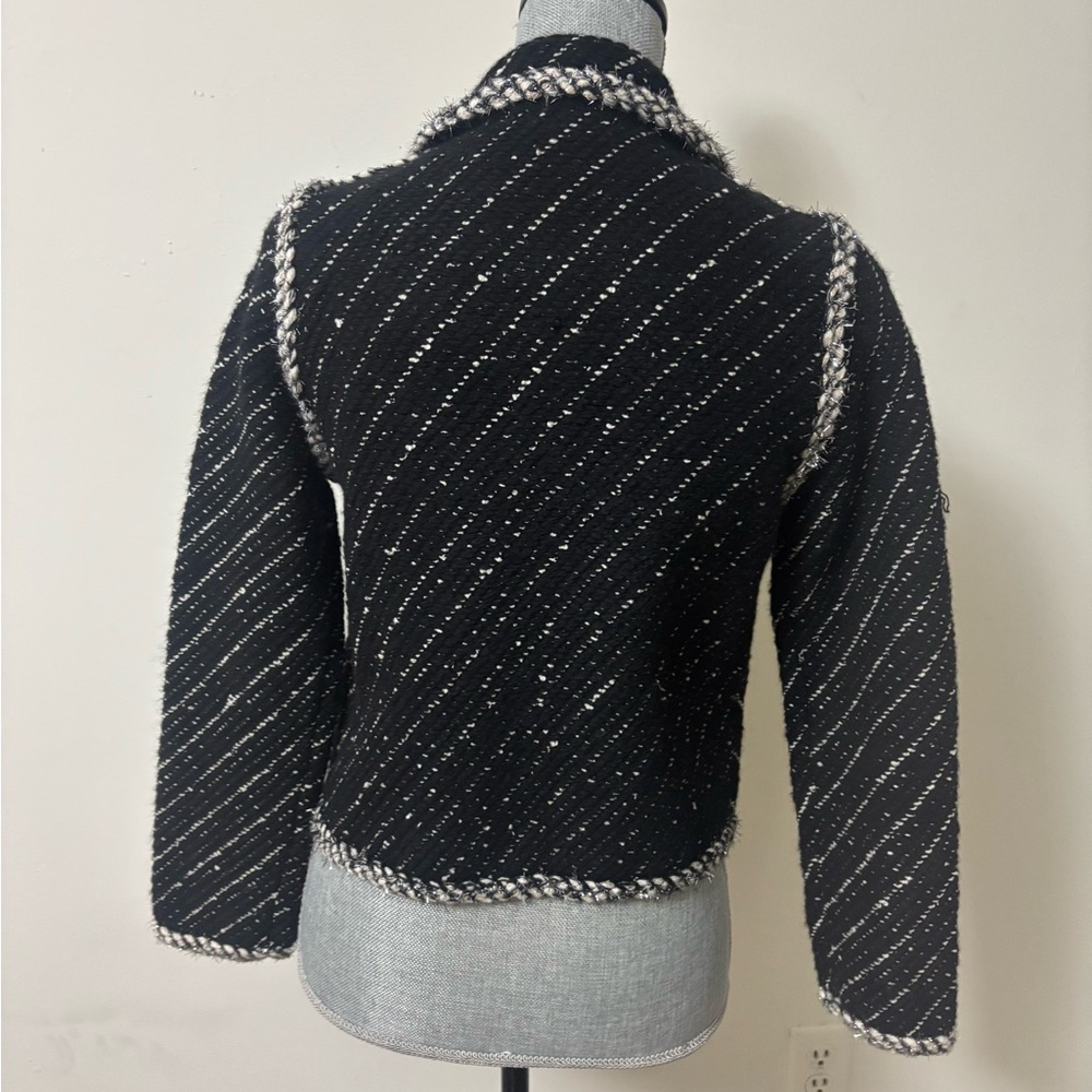 Zara Black Tweed Style Combination Knit Jacket - Picture 7 of 9